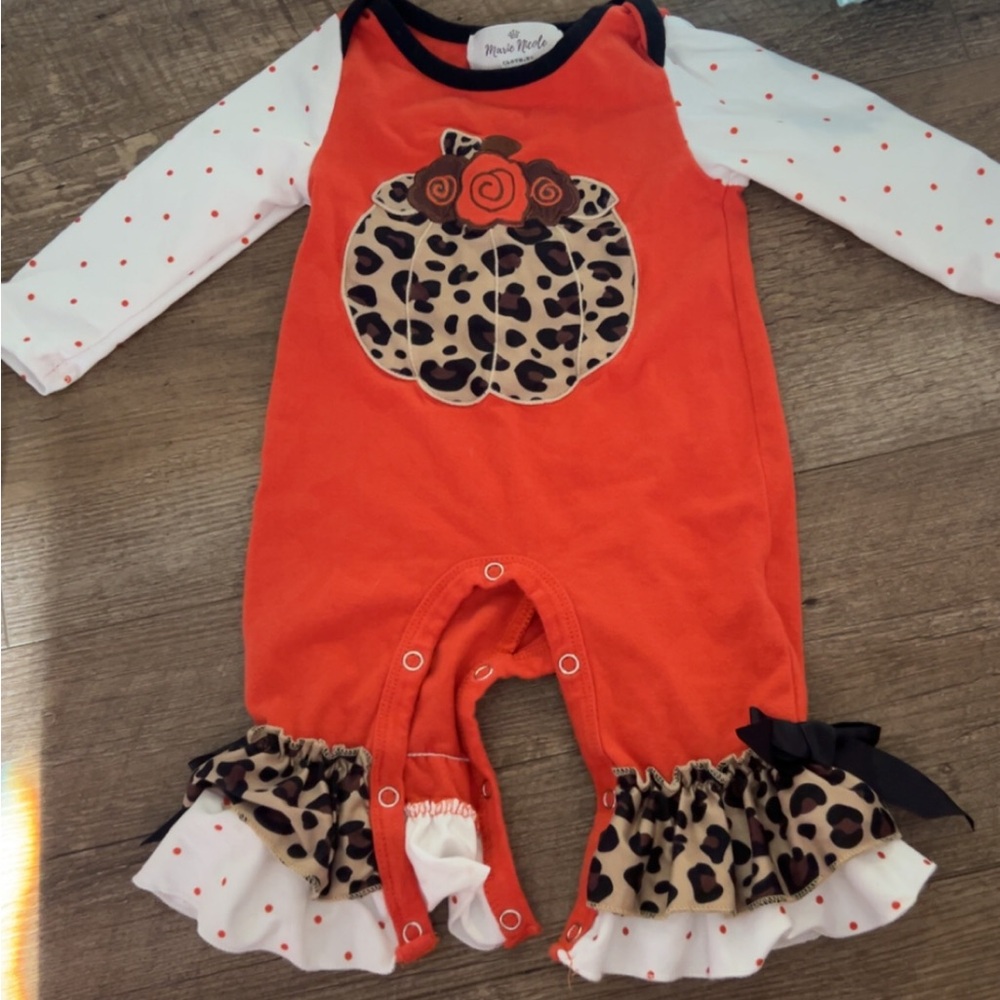 Orange and White Kids Bodysuit with Leopard Print Accents